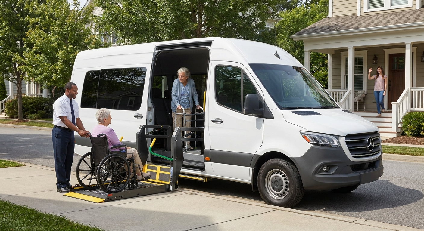 Adult daycare vehicles providing daily transportation and accessibility for seniors and adults with disabilities